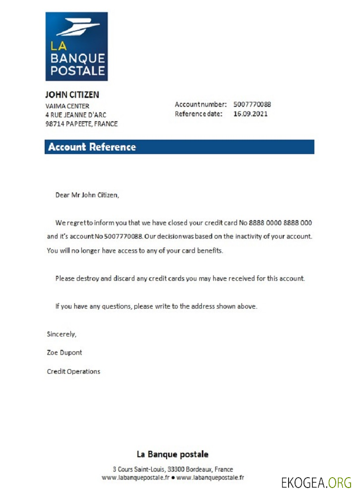 Référence France , La Banque Postale , closure